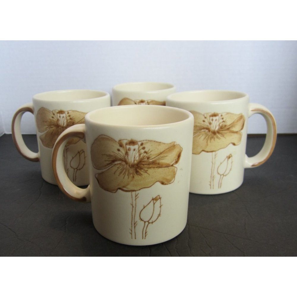 Waechtersbach West Germany 4 mugs Poppy Flower pattern